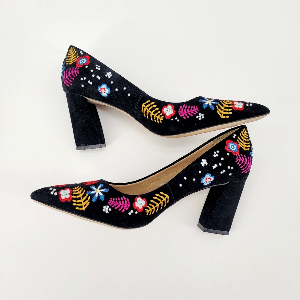 Embroidered Black Heels